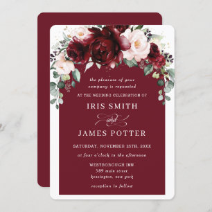 Rustic Burgundy Blush Floral Flowers Arch Wedding Invitation