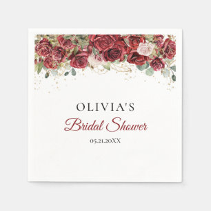 Rustic burgundy blush floral gold bridal shower napkins