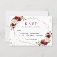 Rustic Burgundy Blush Floral Gold Glitters RSVP