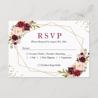 Rustic Burgundy Blush Floral Gold Glitters RSVP