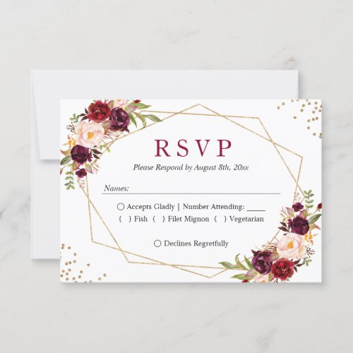 Rustic Burgundy Blush Floral Gold Glitters RSVP - *** See Matching Items: https://zazzle.com/collections/119552305648576390 *** ||| 

Rustic Burgundy Blush Floral Gold Glitters RSVP Card. 
(1) For further customization, please click the "customize further" link and use our design tool to modify this template. 
(2) If you prefer Thicker papers / Matte Finish, you may consider to choose the Matte Paper Type. 
(3) If you need help or matching items, please contact me.