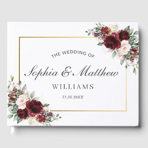Rustic Burgundy Blush Floral Greenery Wedding Guest Book