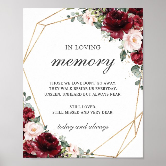 Rustic Burgundy Blush Floral In Loving Memory   Poster (Front)