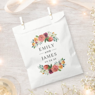 Rustic Burgundy Blush Floral Monogram Wedding Favor Bag