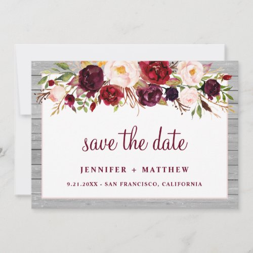 Rustic Burgundy Blush Floral Pink Border Wedding Save The Date