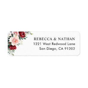 Rustic Burgundy Blush Floral Return Address Label