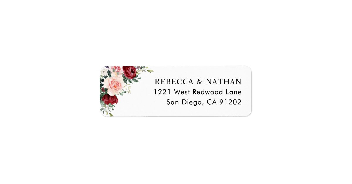 Rustic Burgundy Blush Floral Return Address Label | Zazzle