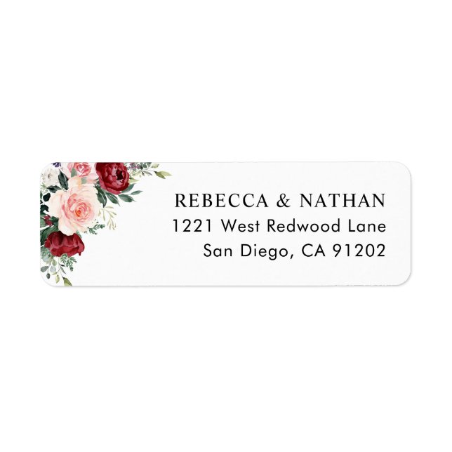 Rustic Burgundy Blush Floral Return Address Label (Front)