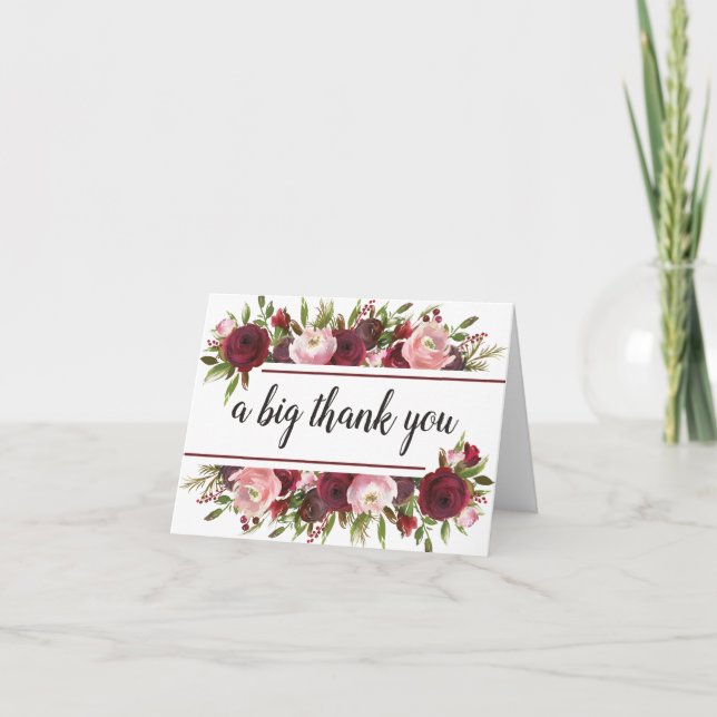 Rustic Burgundy Blush Floral Thank You (Front)