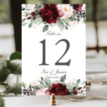 Rustic Burgundy Blush Floral Wedding Bridal Shower Table Number<br><div class="desc">Designed to co-ordinate with our Rustic Blush collection, this elegant table number card features beautiful watercolor rich burgundy, blush floral and greenery. Personalize each card with a table number and your details, simply press the customise it button to further re-arrange and format the style and placement of the text. (c)...</div>