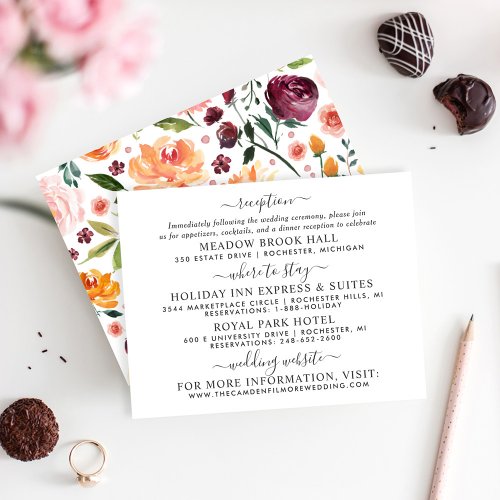 Rustic Burgundy Blush Floral Wedding Information Enclosure Card