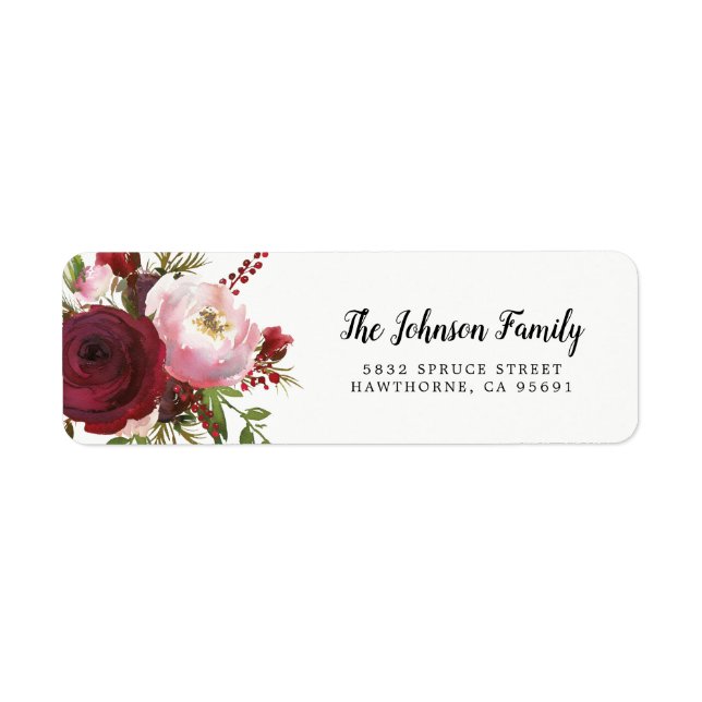 Rustic Burgundy Blush Floral Wedding Label (Front)