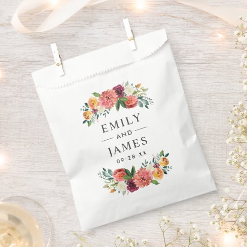 Rustic Burgundy Blush Floral Wedding Monogram Favor Bag