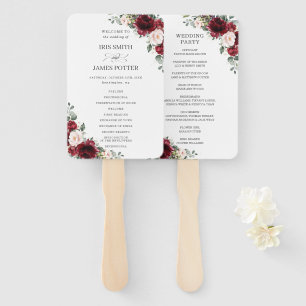 Rustic Burgundy Blush Floral Wedding Program Hand Fan