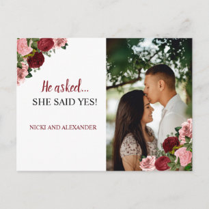 Rustic Burgundy Blush Floral Wedding Save Date Postcard