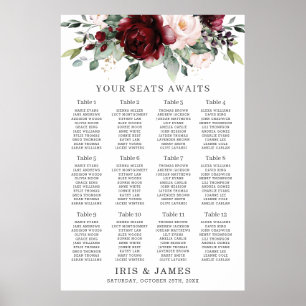 Rustic Burgundy Blush Floral Wedding Seating Chart