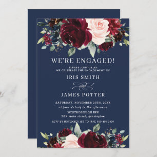Rustic Burgundy Blush Navy Floral Engagement Party Invitation