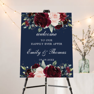 Rustic Burgundy Blush Navy Floral Wedding Welcome Foam Board