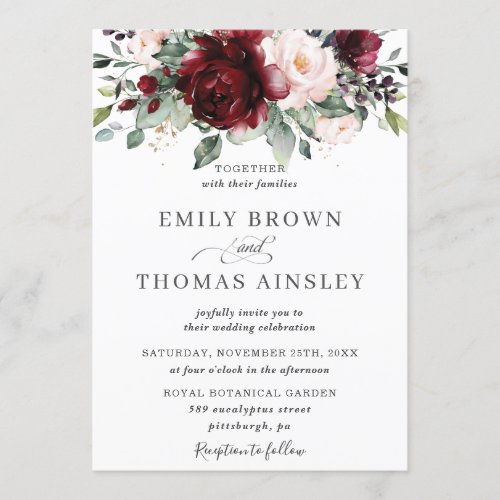 P6 Editable Pink Floral and Eucalyptus Greenery Wedding Suite Blush Burgundy Wedding Invitation Template Instant Digital Download