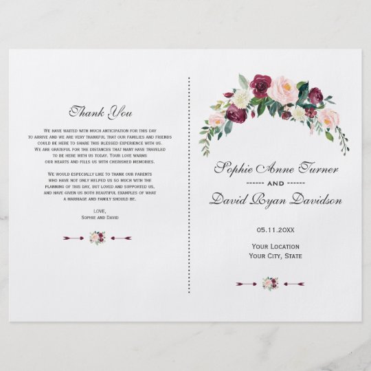 Rustic Burgundy Blush Pink Floral Wedding Program | Zazzle.com