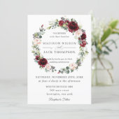 Rustic Burgundy Blush Pink Floral Wreath Wedding Invitation (Standing Front)