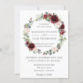 Rustic Burgundy Blush Pink Floral Wreath Wedding Invitation (Front)