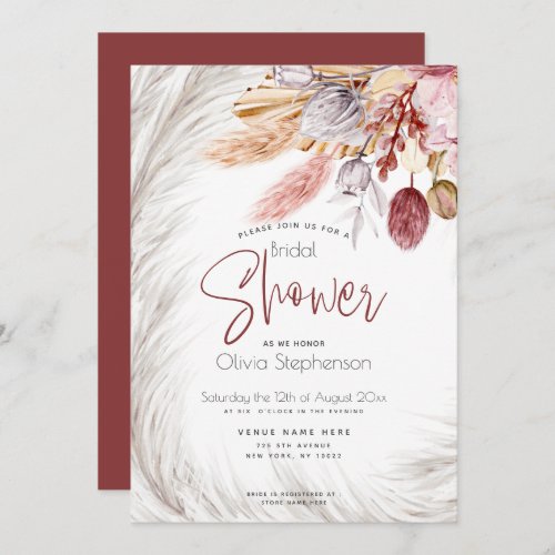 Rustic Burgundy Blush Pink Ivory Pampas Grass  Invitation