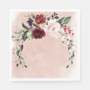 Rustic Burgundy & Blush Pink Roses Bridal Brunch Napkins