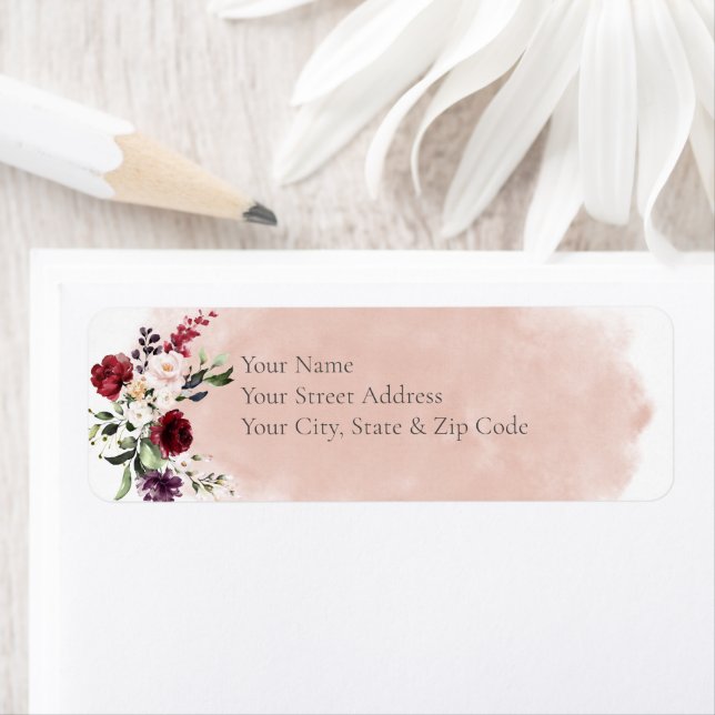 Rustic Burgundy & Blush Pink Roses Bridal Shower Label (Insitu)