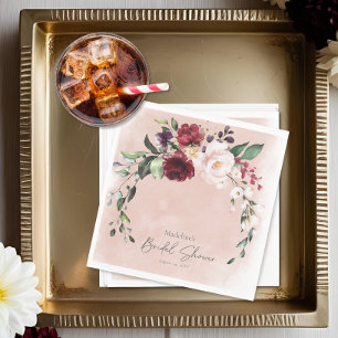 Rustic Burgundy & Blush Pink Roses Bridal Shower Napkins