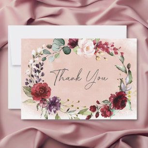 Rustic Burgundy & Blush Pink Roses Bridal Shower Thank You Card