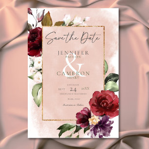 Rustic Burgundy & Blush Pink Roses Wedding Save The Date