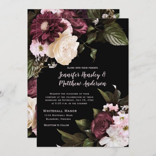 Rustic Burgundy Blush Pink White Floral Wedding Invitation