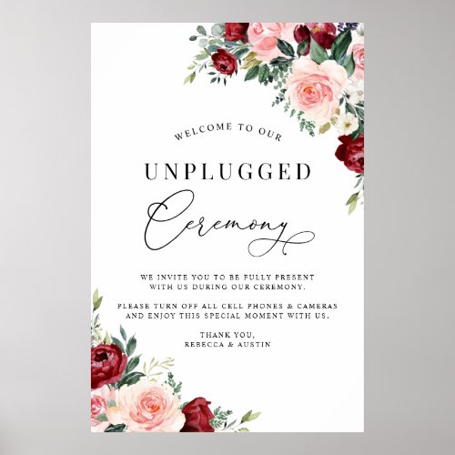 Rustic Burgundy Blush Unplugged Ceremony Wedding Poster