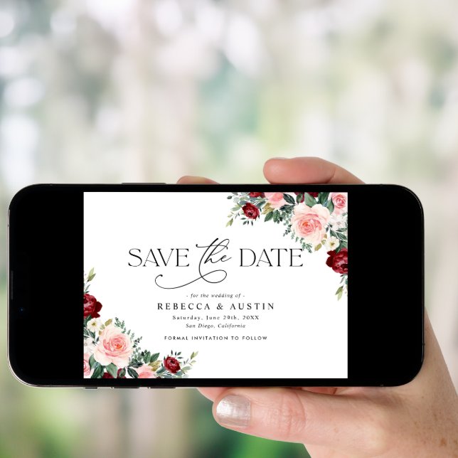 Rustic Burgundy Blush Wedding Save the Date Invitation (Front Digital)