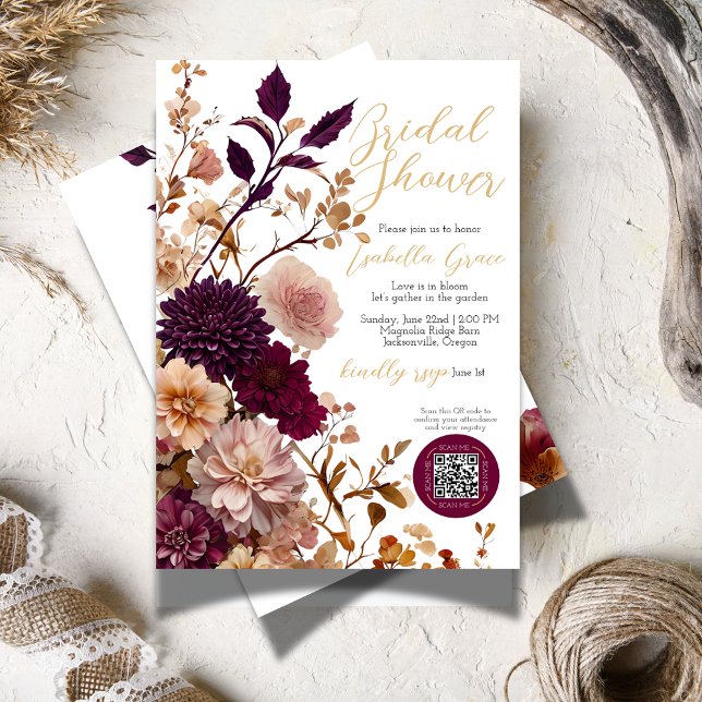 Rustic Burgundy & Blush Wildflower Bridal Shower Invitation (Creator Uploaded)