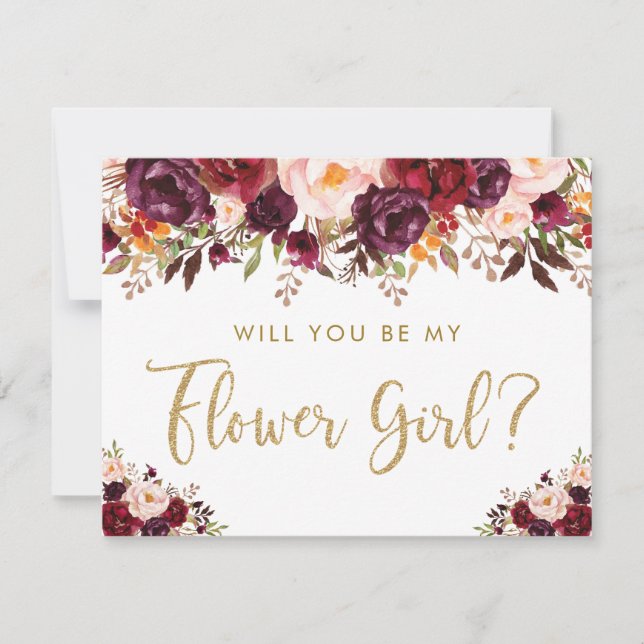Rustic Burgundy Blush Will You Be My Flower Girl Invitation (Front)