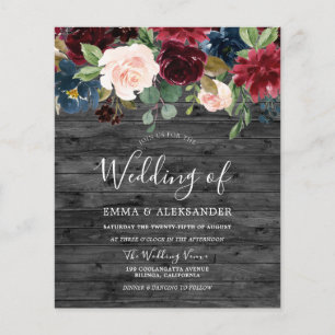 Rustic Burgundy Botanical Budget Wedding Invite
