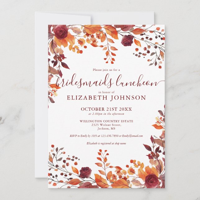 Rustic Burgundy Bridesmaids Luncheon Invitation (Front)
