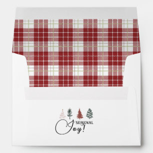 Rustic Burgundy Buffalo Plaid & Christmas Trees Envelope
