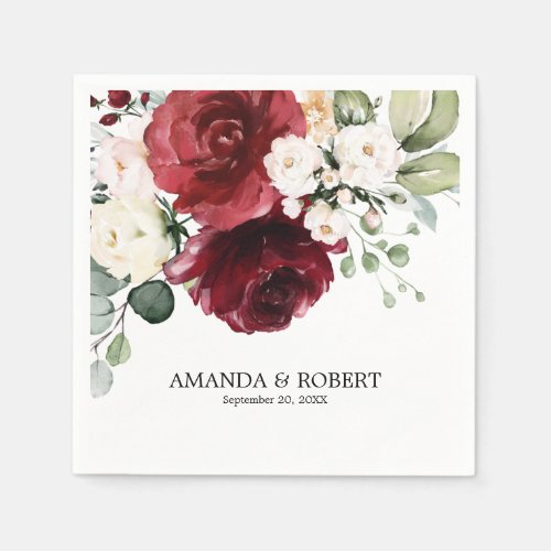 Rustic Burgundy Burgundy Floral Wedding Napkins