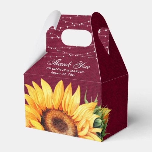 Rustic Burgundy Burlap Sunflower Wedding Favor Box