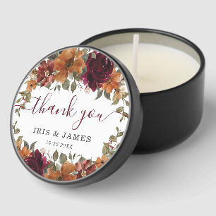 Rustic Burgundy Burnt Orange Rust Floral Wedding Mini Candle Favors