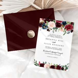 Rustic Burgundy Calligraphy Traditional Wedding Invitation