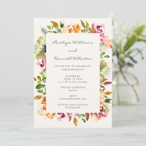 Rustic Burgundy Country Floral Wedding All In One Invitation