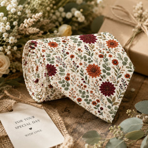 Rustic Burgundy Dahlia & Terracotta Wedding Neck Tie