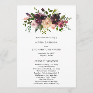 Rustic Burgundy Fall Floral Elegant Wedding Program