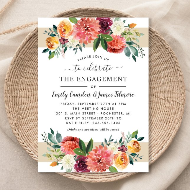 Rustic Burgundy Fall Floral Engagement Invitation (Creator Uploaded)