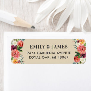 Rustic Burgundy Fall Floral Wedding Address Label