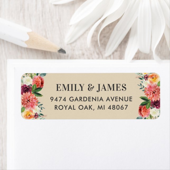 Rustic Burgundy Fall Floral Wedding Address Label (Insitu)